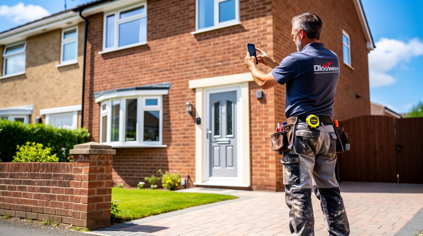 A British tradesman photographing his finished work for social media